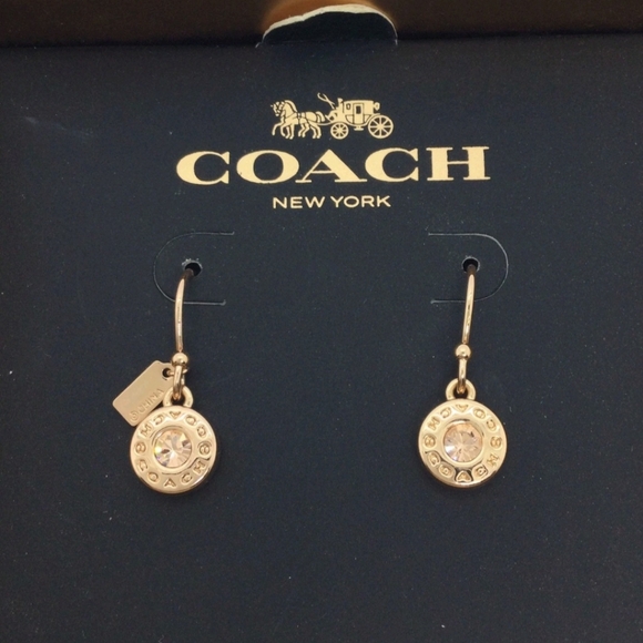 NIB Coach Rose Goldtone Crystal Hook Earrings NWT - Picture 2 of 4